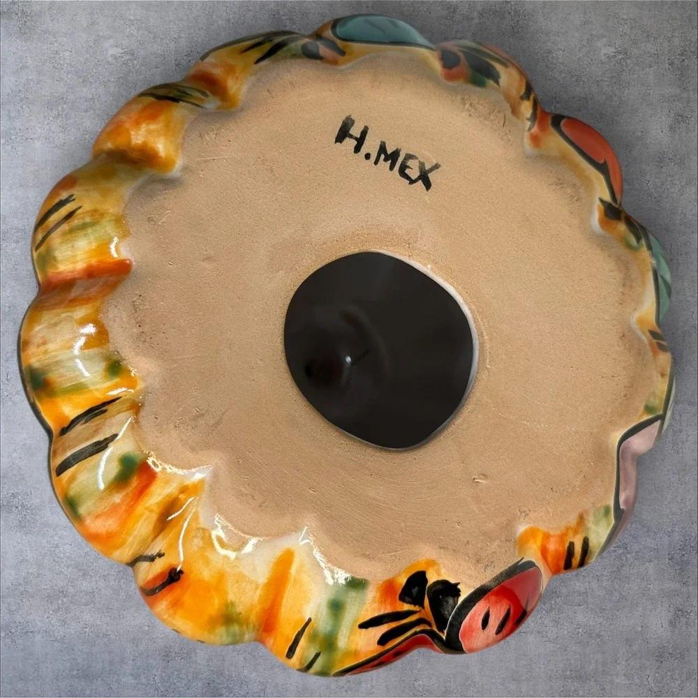 Hand Painted Ceramic Pumpkin Jack-O-Lantern H. MEX Mexican‎ Folk Art 7